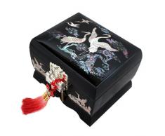 Antique Alive Jewelry Box Schmuckkästchen aus Holz, Perlmutt, Vogel-Design, für Damen, Schmuckstück, Andenken, Schatz, Geschenk Musik, asiatischer Lack, mit Kran, Kiefernbaum