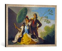 Gerahmtes Bild von Francisco José de Goya Der Sonnenschirm, Kunstdruck im hochwertigen handgefertigten Bilder-Rahmen, 70x50 cm, Silber Raya