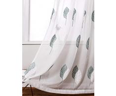 AmHoo Stickerei Baum Voile Sheer Gardinen Stange Pocket Semi Sheer Gardine Set von 2 Stück für Wohnzimmer Schlafzimmer Fenster Behandlung 53×95 grün
