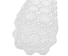tidetex ländlichen Stil Oval Tischläufer Hand Crochet Spitze Blumen Tischdecke Deckchen Baumwolle Lange Sofa Pad Stricken Tisch Cover, baumwolle, weiß, 157x472