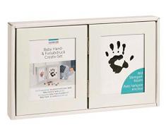 Glorex 6 8070 412 - Kreativ Set für Baby Hand- und Fußabdruck, mit Rahmen für 2 Bilder, ungiftiges Stempelkissen und Papier, ideal als Geschenk zur Geburt