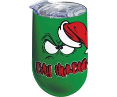 Spoontiques 16973 Bah Humbug Stainless Wine Tumbler, 16 ounces, Green