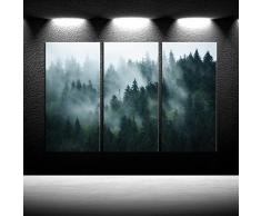 iKNOW FOTO Natürliche Wandbilder, Kunstwerke dunkler Baum, Nebellandschaft mit Tannenwald im Hipster Vintage Retro Stil, Bilder verpackt, Leinwand für Heimdekoration, 40,6 x 81,3 cm, 3 Stück
