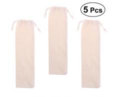 BESTonZON 10 Stück Baumwolle und Leinen Beutel Strohhalm Tragetasche für Edelstahl Trinkhalme Besteck Gabel Löffel Aufbewahrung, Picture 1, 5 Stück