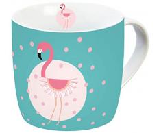 infinite by GEDA LABELS Tasse Flamingo Punkte Porzellantasse mit Henkel, Porzellan, türkis/rosa, 11,5 x 9,5 x 9 cm