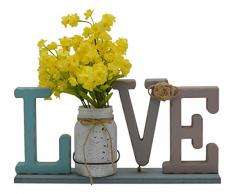 idecor Holz rustikal Love mit Flower Vase, weiß/blau/grau/braun