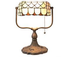 Lumilamp 5LL-5729 Schreibtischlampe Burolampe Tiffany Stil Weiss/Braun 26 * 21 * 37 cm E27 max. 60w. dekoratives buntglas Tiffany Stil