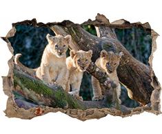 Pixxprint 3D_WD_S1957_62x42 spielende Löwenjunge auf Baum Wanddurchbruch 3D Wandtattoo, Vinyl, bunt, 62 x 42 x 0,02 cm