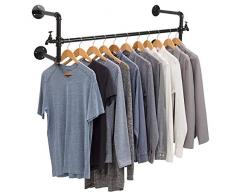 MyGift Schwarz Metall Wand montiert Wasserhahn Design Closet Rod Garment Rack/zum Aufhängen Kleidung Bar Display