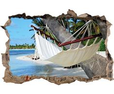 Pixxprint 3D_WD_1065_62x42 Hängematte am Strand Wanddurchbruch 3D Wandtattoo, Vinyl, bunt, 62 x 42 x 0,02 cm
