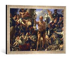 Gerahmtes Bild von Jacob Jordaens Diogenes mit der Laterne, auf dem Markte Menschen suchend, Kunstdruck im hochwertigen handgefertigten Bilder-Rahmen, 60x40 cm, Silber Raya