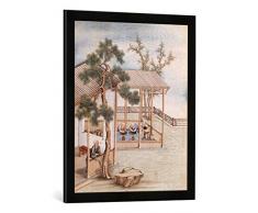 Gerahmtes Bild von 18. Jahrhundert China: Rollen der Teeblätter / 18. Jh, Kunstdruck im hochwertigen handgefertigten Bilder-Rahmen, 50x70 cm, Schwarz matt