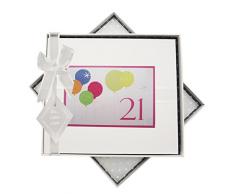 WHITE COTTON CARDS Gästebuch für 21. Geburtstag mit Neon Glitter Luftballons, weiß