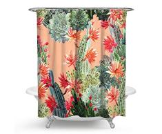 QCWN Kaktus Blumen, Vorhänge Dusche, Tropical Kaktus Blumen Blossom Bad Vorhang Langlebig und Wasserdicht Stoff Badezimmer Vorhang mit Haken. 59 L*70 W 7