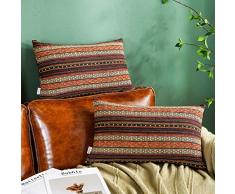 AmHoo Bohemian Retro Stripe Überwurf-Kissenbezug, doppelseitiges Muster mit verstecktem Reißverschluss, bunte Ethno-Kissenbezüge für Couch Sofa Bett Wohnzimmer 45,7 x 45,7 cm, 2er-Set 18×18 Colorful Stripe