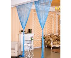 FUT_Forever Vorhang Fadenvorhang Tür Fenster Zimmer Deko Paneel Trennwand niedlich Glitzer Kristall Ball String Quaste Seidenkristall Perlen Vorhang One Size blau