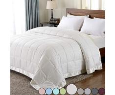 downluxe Leichte Queen Daunendecke Alternative Decke mit Satinbesatz, elfenbeinfarben