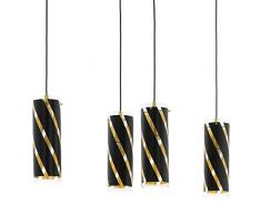 EGLO Pendellampe Pinto Nero 1, 4 flammige Pendelleuchte, Material: Stahl, Farbe: goldfarben, Glas: schwarz, gold, Fassung: E27