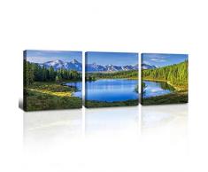 Gardenia art Juli Gemälde Leinwand Wandbild Dekoration Wohnzimmer Büro Bar Zubehör und Dekoration gespannt und gerahmt Modern 12x12 3PCS Blue Lake