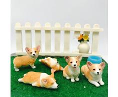 Porzellanperlen Pembroke Welsh Corgi Skulptur Figur Spielzeug, handgefertigt und bemalt und PET Hochformat Hund Statue Ornament Memorial Dekoration, Corgi Sammlerstücke, Pembroke Welsh Corgi Art Corgi 5-pack