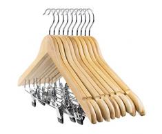 Tosnail 10 Holz Kleiderbügel, Kleiderbügel aus Holz mit Stahl Clips und Haken, Kollektion Natural Holz Rock Kleiderbügel, Standard Kleiderbügel