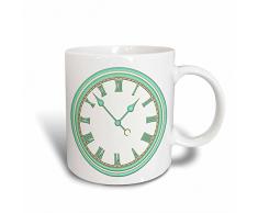 3dRose Vintage Aqua Uhr Illustration Becher, Keramik, weiß, 10,16 x 7,62 x 9,52 cm