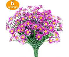 GREENRAIN Künstliche Gänseblümchen für den Außenbereich, für Dekoration, kein Verblassen, Kunst-Kunststoff, Blume, Garten, Veranda, Fenster, Box, Dekoration, 6 Bündel 14 * 9 inch Fuchsia