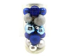 Holiday Time Mini Ornament Set, bruchsichere glänzend Lampen mit Glitter, 20 x (Kobalt Blau/Silber/Blau)