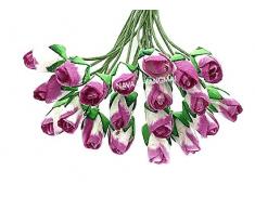 Nava Chiangmai Mini-Rosenknospe, Maulbeerblumenpapier, Hochzeitsblumen, Hochzeitsdekoration, künstliche Blumen, Maulbeerblumen, Papierrosenknospen, DIY Blumenstrauß, Scrapbooking Blumen Lila, Weiß