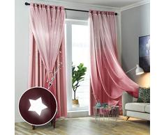 Hughapy 1 Stück Verlaufs-Tüll-Overlay, Sternenvorhang, Verdunkelungsvorhänge für Schlafzimmer, Doppelschichtige Verdunkelungsvorhänge für Kinderzimmer, Schlafzimmer 1 Pc | 52W x 95L Rose