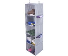 Amborido Hängeschrank mit 5 Regalen, 7 Fächer, faltbar, 4 Seitentaschen, Vliesstoff Gray grau