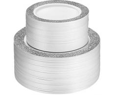 Munfix 100 stück Kunststoff-Party-Platten weiß mit Silber-Spitze-Design 50 Premium-Heavy Duty 10,25 inch Teller und 50 einweg-7.5 Zoll Dessert vorspeise Elegante Fancy Heavy Duty Hochzeit Plates