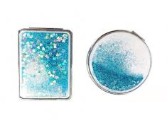 Balancy Kompakter Doppelseitiger Spiegel, Mini-Schminkspiegel, 2-fache Vergrößerung, 1 x Spiegel, doppelseitig, geeignet für Taschen, Taschen und Reisen (2 Packungen) blau