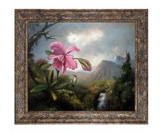 overstockArt La Ansammlung Orchidee und Kolibri Near a Mountain Wasserfall, 1902 von Heade Artwork mit Pariser Schildkröte Rahmen