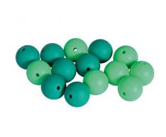 Rayher 14869404 Silikonperlen, Türkis-Töne, 15 mm ø, Beutel 14 Stück, für versch. Baby-Accessoires wie Schnullerketten, Kinderwagenketten, Greifringe etc.