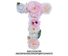 ZHENHAN Künstliche Ornamente mit Blumen-Buchstabe/Zahl, 20 x 13 x 3 cm, zum Aufhängen an Vordertür und Wand, Heimdekoration, für Babyparty, Jahrestag, Geburtstag, Babyzimmer, T, 1 Letter