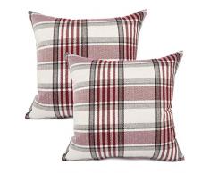 YOUR SMILE 2er Set Retro Farmhouse Outdoor/Indoor Buffalo Tartan Karo Streifen Karo Baumwolle Leinen Dekorative Überwurf Kissenbezug Kissenbezug für Sofa Stuhl 22x22 rot