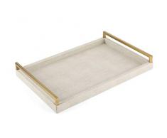 WV Serviertablett aus Kunstleder mit gebürstetem Ti-Gold-Edelstahl-Griff elfenbeinfarben