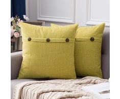 MIULEE Dekorative Lendenwirbel-Kissenbezüge, Landhaus-Stil, Leinen, Kissenbezüge, Vintage-Dekor, Beige für Couch Sofa Schlafzimmer Auto 2 Pieces, 20x20 Three Button-Light Yellow