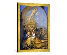 Gerahmtes Bild von Adriaen Van der Werff Spielende Kinder vor Einer Herkulesgruppe, Kunstdruck im hochwertigen handgefertigten Bilder-Rahmen, 50x70 cm, Gold Raya