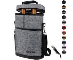 Premium isoliert 2 Flasche Wein Tote Carrier von opux | Perfekte Wein Tasche für Reisen, extra Schutz, Elegant, praktisch, langlebig Wein Tragetasche | Korkenzieher enthalten Grau meliert