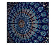 AUNERCART Blue Tapisserie, Wandbehang, Mandala-Wandteppich, indische Baumwolle, Tagesdecke, Picknick, Decke, Wandkunst, Hippie Tapisserie