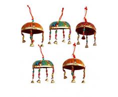 Rastogi handicrafts RASTOGI Kunsthandwerk Set of 5 Multi Colored Elefant, Vogel, camel, Herz, Glocke, Regenschirm Festival Dekostoff Collectible Tiere oder, Textil, Regenschirm