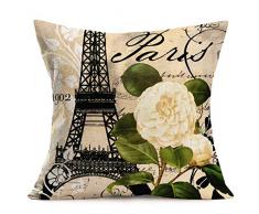 Smilyard Paris Kissenbezug 45,7 x 45,7 cm, romantisches Paris, Eiffelturm, Baumwollleinen, dekorativer Kissenbezug mit Blumendruck, Hintergrund für Zuhause, Sofa, Couch Sessel, Dekokissenbezug, quadratischer Kissenbezug 18 X 18 Camellia