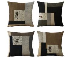 WOMHOPE Set von 4 Vintage Geometrische Dekorative Überwurf-Kissenbezüge Kissenbezüge 45,7 x 45,7 cm für Wohnzimmer, Couch und Bett Modern 18 schwarz