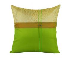 Tom Barrington Home Kissenbezug aus Seide, Grün und Elfenbeinfarben mit goldfarbenem Brokat-Überzug 16 x 16 gelb