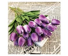 Shine-co Beleuchtung 1 Stiel Echte PU Touched Künstliche Tulpen 10 Pcs Arrangement Blumenstrauß mit Glorious Moralische für Home Office Hochzeit Parteien Violett