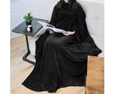 PAVILIA Premium Fleece Kuscheldecke mit Ärmeln Warm, Cozy, extra weich, funktionell, leicht schwarz