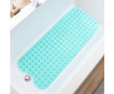 TEESHLY Badewannen- und Duschmatte, rutschfest, 99 x 40,6 cm, extra lang, maschinenwaschbar, Badewannenmatte mit Abflusslöchern, Saugnäpfen für Badezimmer X-Large Transparentes Türkis