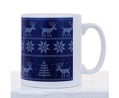 60 Second Makeover Limited 60SECMUG74 Marineblau und weiß gestrickter Pullover gemusterte Tasse passende Untersetzer erhältlich Geschenkidee Winter Weihnachten Nordic, keramik